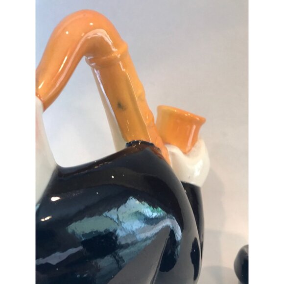 Vintage Clay Art Jazz Series 1990 Saxophone Player Teapot Tuxedo Yellow Sax - Picture 8 of 10